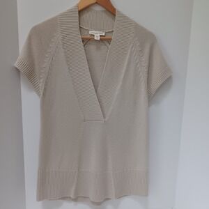 Coldwater Creek Beige‎ Tan V-Neck Sweater Acrylic Short Sleeve Small (6-8)